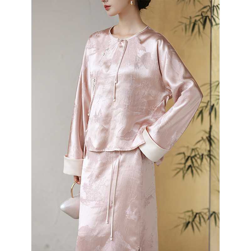 初蝉新中式套装女秋季新款高级感中国风唐装上衣半身裙408006-N