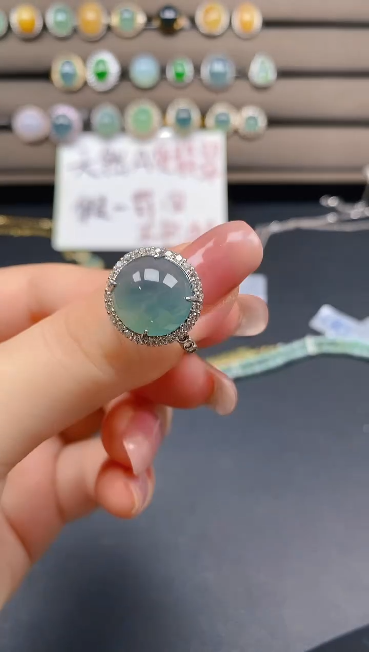 翡翠戒指银S925镶嵌100