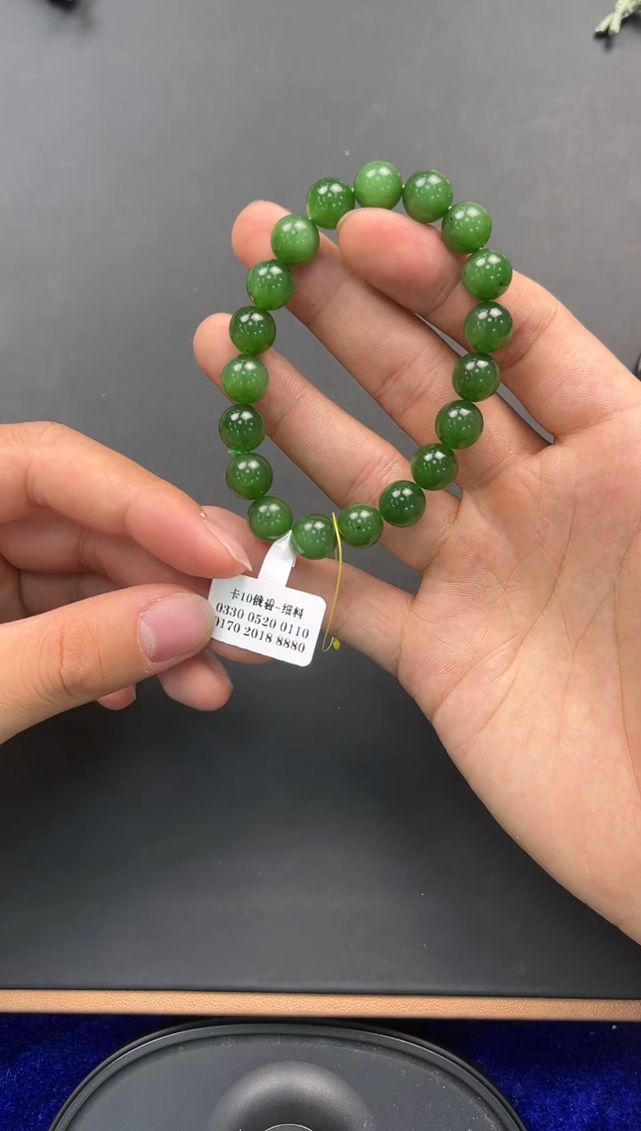 未镶嵌手串和田玉俄碧手串卡10微色差