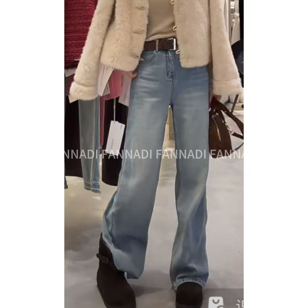 SOSE【牛仔裤】时尚百搭植绒复古水洗蓝色直筒裤 HZ 1052