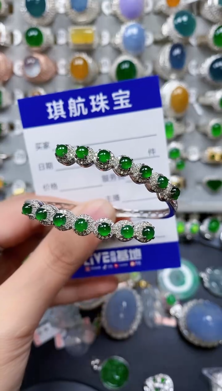 【闪购商品】翡翠手镯银S925镶嵌0594