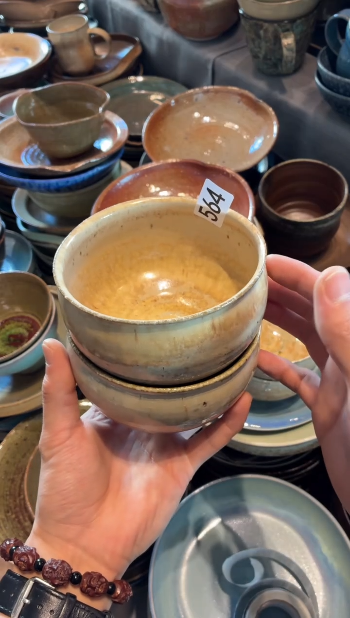 瓷片?*️564，陶泥米黄手工小碗2个