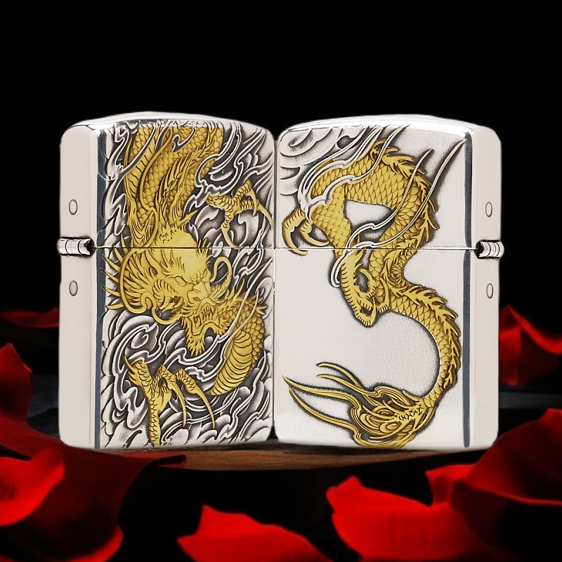 ZIPPO/之宝打火机镀银鎏金【龙行天下YG】盔甲机原装正品煤油机DYJ1
