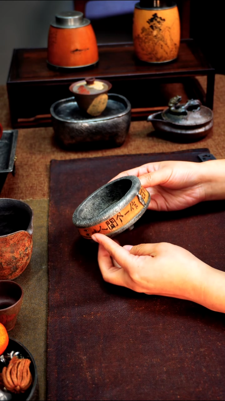 6577竹包锡烟灰缸茶渣碗