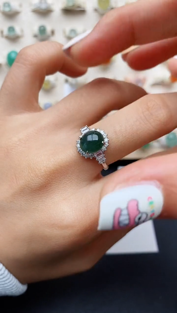 【闪购商品】翡翠戒指银S925镶嵌缅甸翡翠