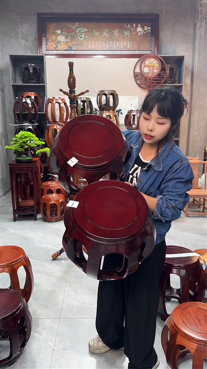 花梨木类家具酸枝色小号鼓凳一对（两条）1号