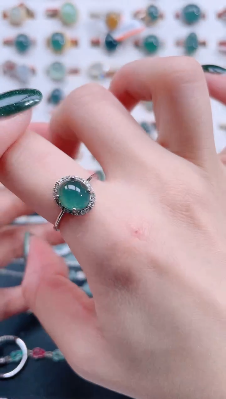 银S925镶嵌戒指翡翠天然翡翠