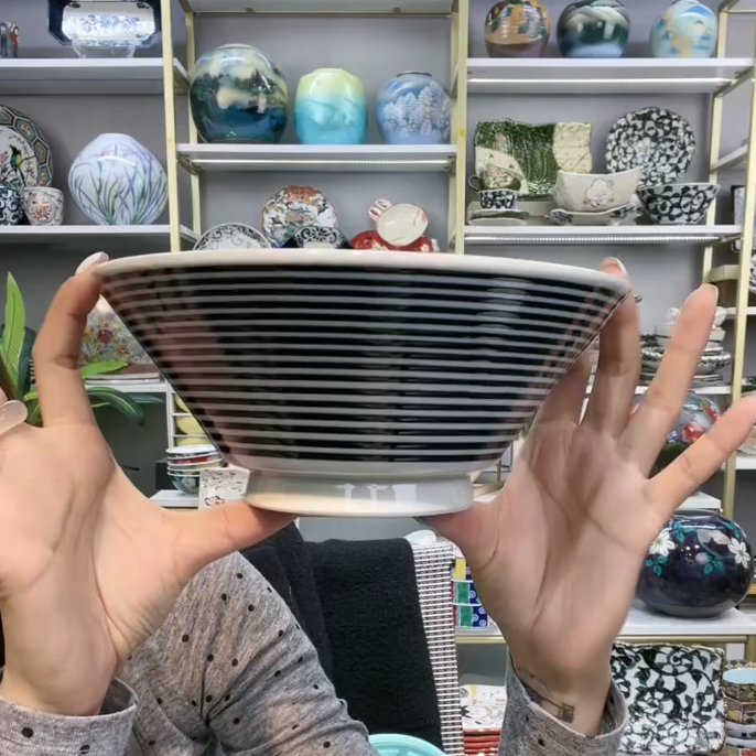 【单支】日本进口美浓烧蓝驹拉面碗19.2cm