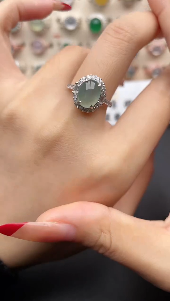 【闪购商品】翡翠戒指银S925镶嵌一物一证一礼盒