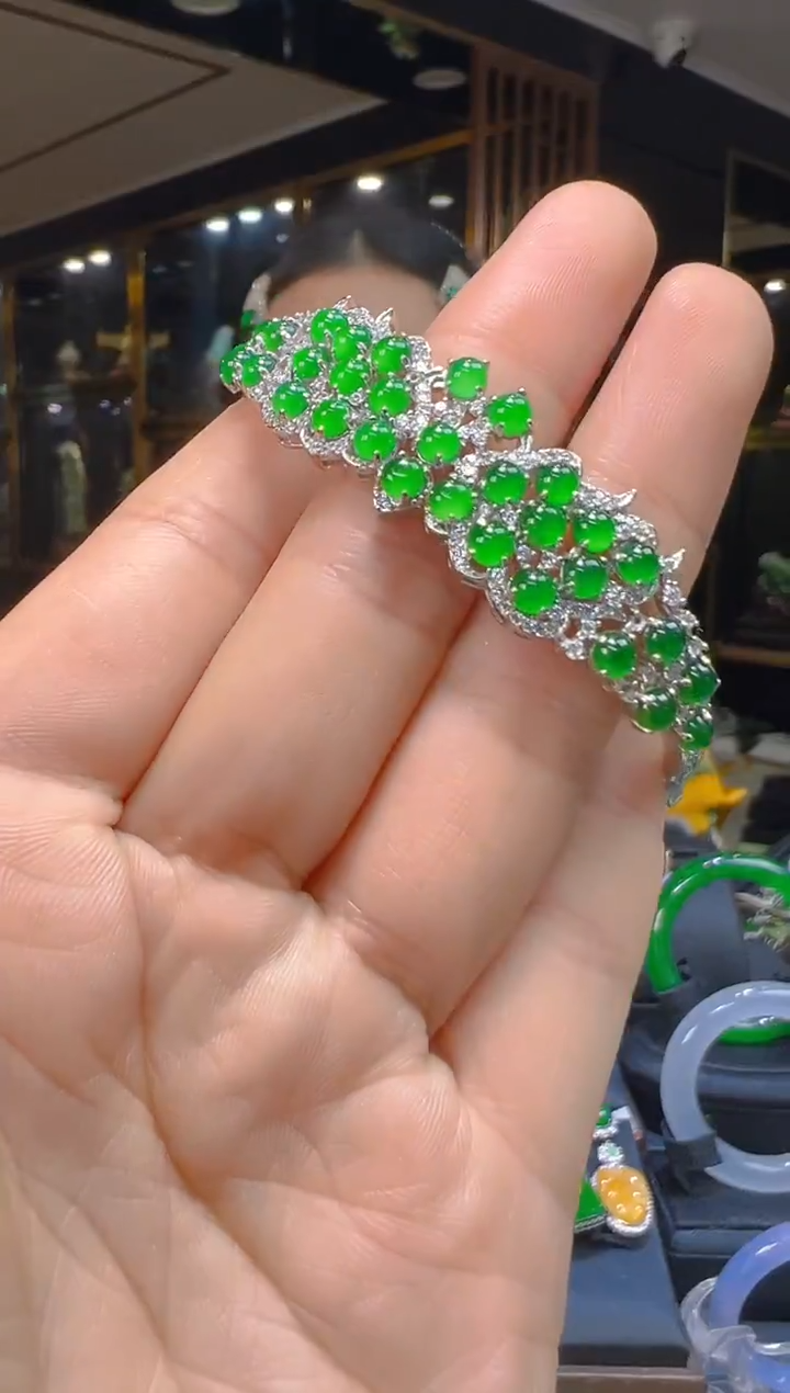 银S925镶嵌手镯翡翠069(多样性发货发其一)