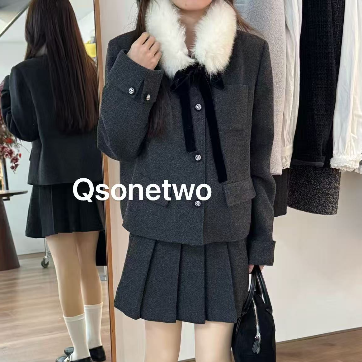 【商场品质】90白鹅绒 韩系减龄学院风甜美减龄羽绒套装 QS 09338