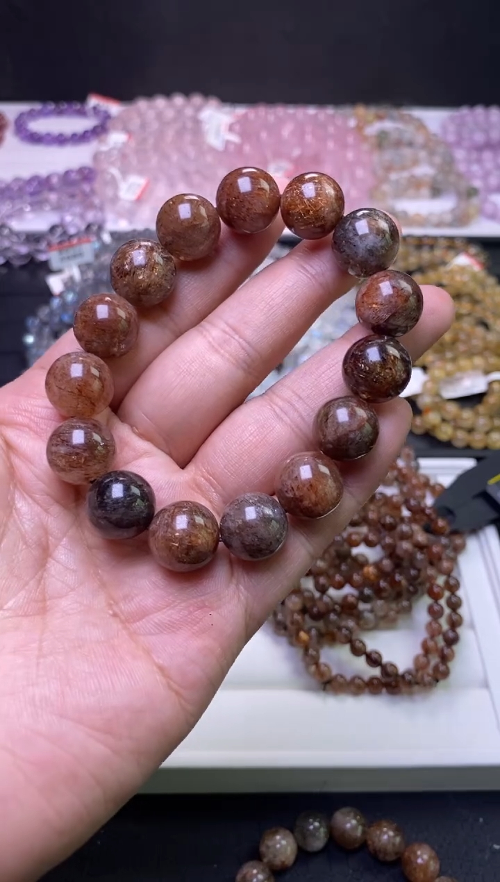 水晶手串未镶嵌14mm黑金超七