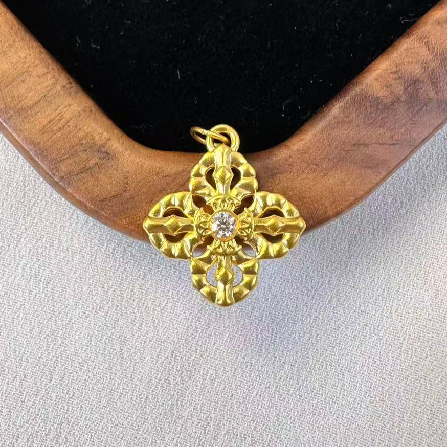 【足金999】点转十字架金刚杵AA017