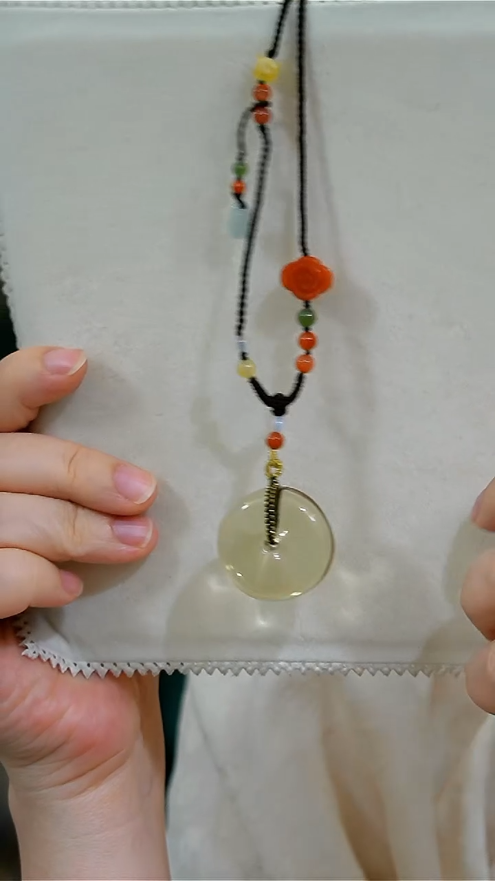 【闪购商品】黄晶项链未镶嵌黄水晶平安扣手工绳项链