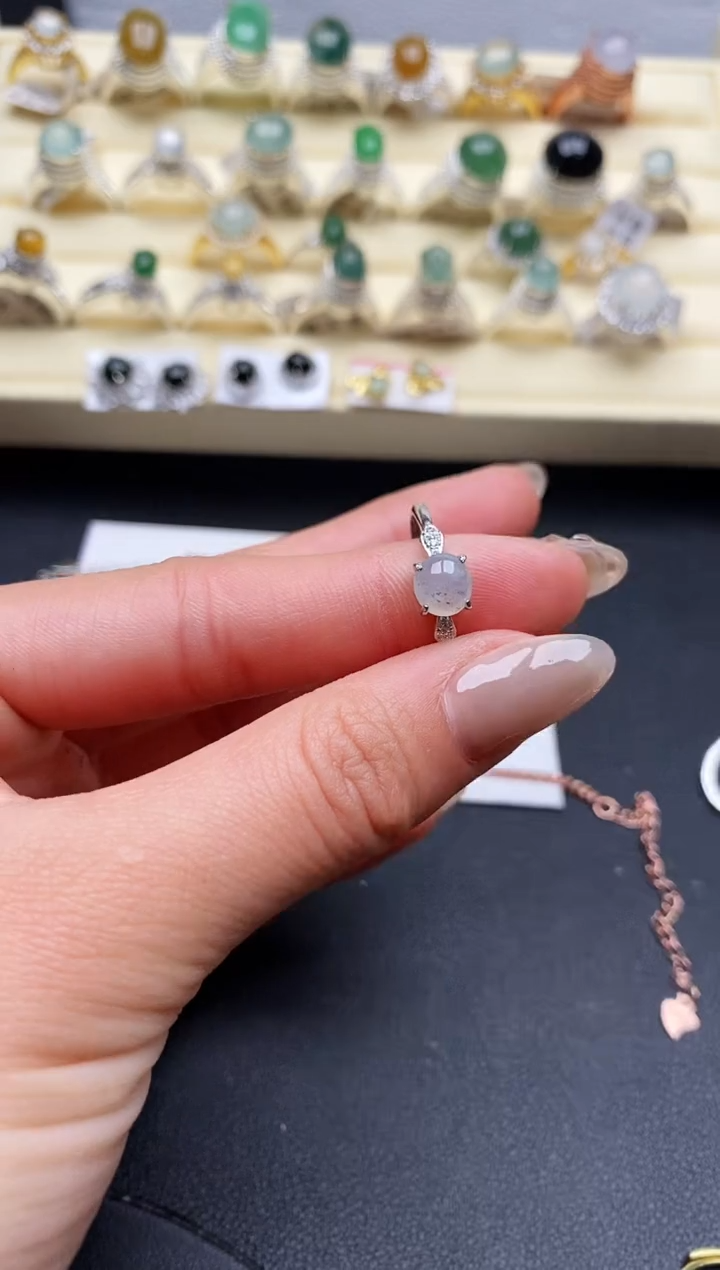 【闪购商品】翡翠戒指银S925镶嵌缅甸翡翠3   3+8