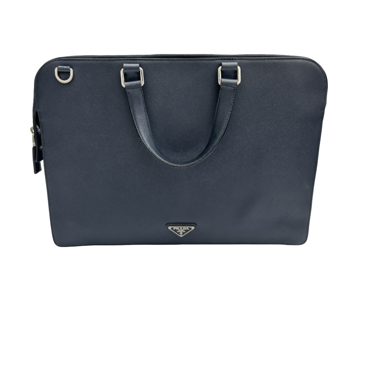 95新 Prada/普拉达 蓝色十字纹全皮手提公文包/24101104