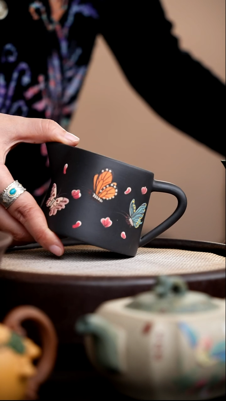 茶壶紫砂云雾天青蝴蝶公道杯