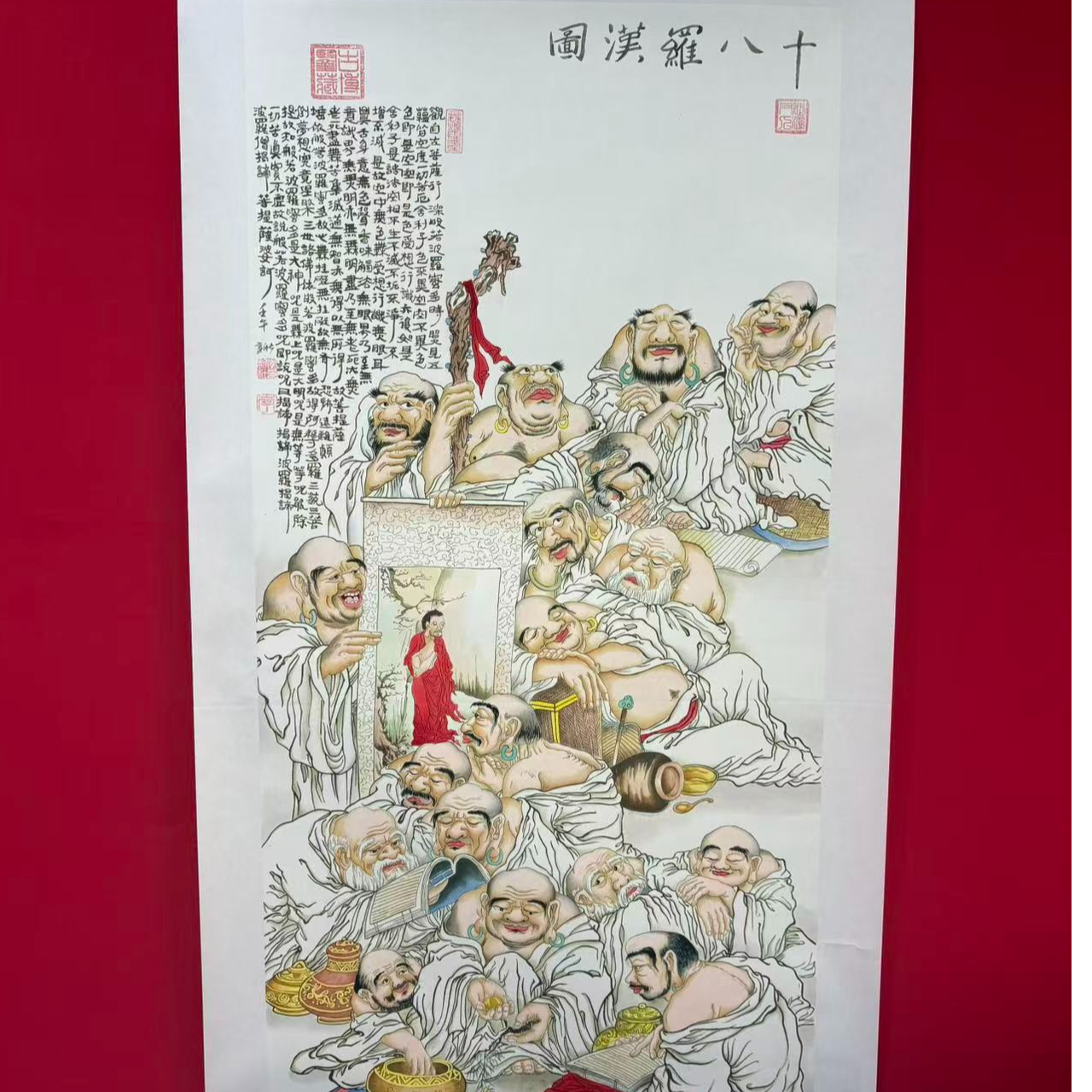 李新社手绘宣纸四尺竖幅十八罗汉-人物画