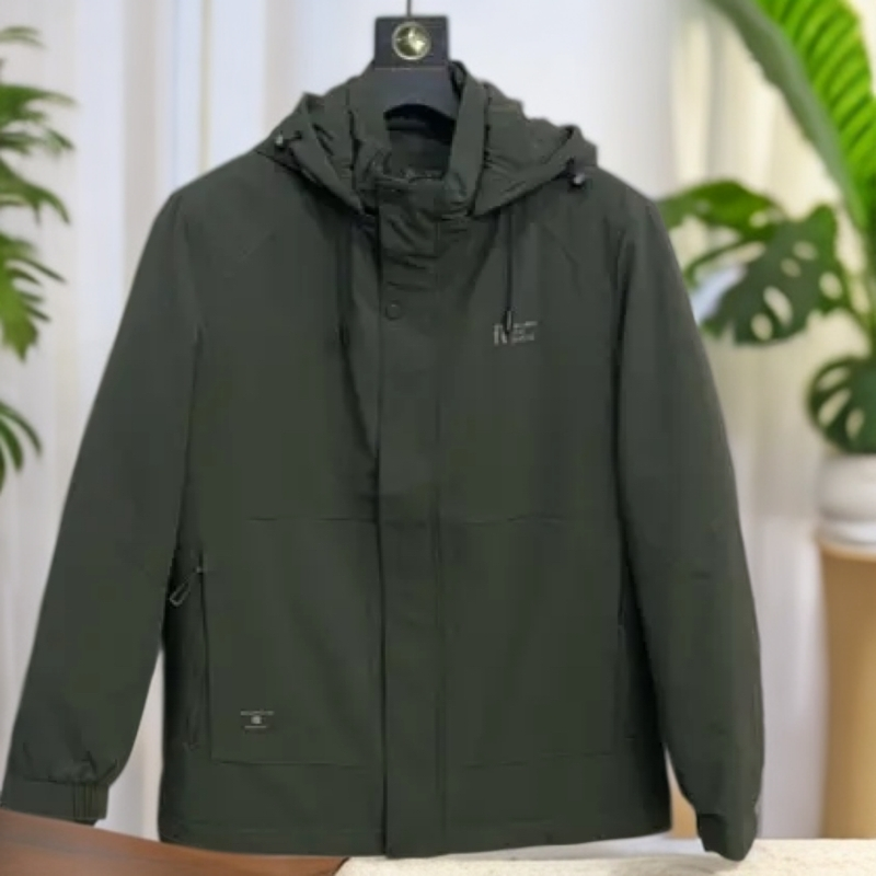 25F-6313男士秋季新款绒里防风连帽休闲运动外套风衣