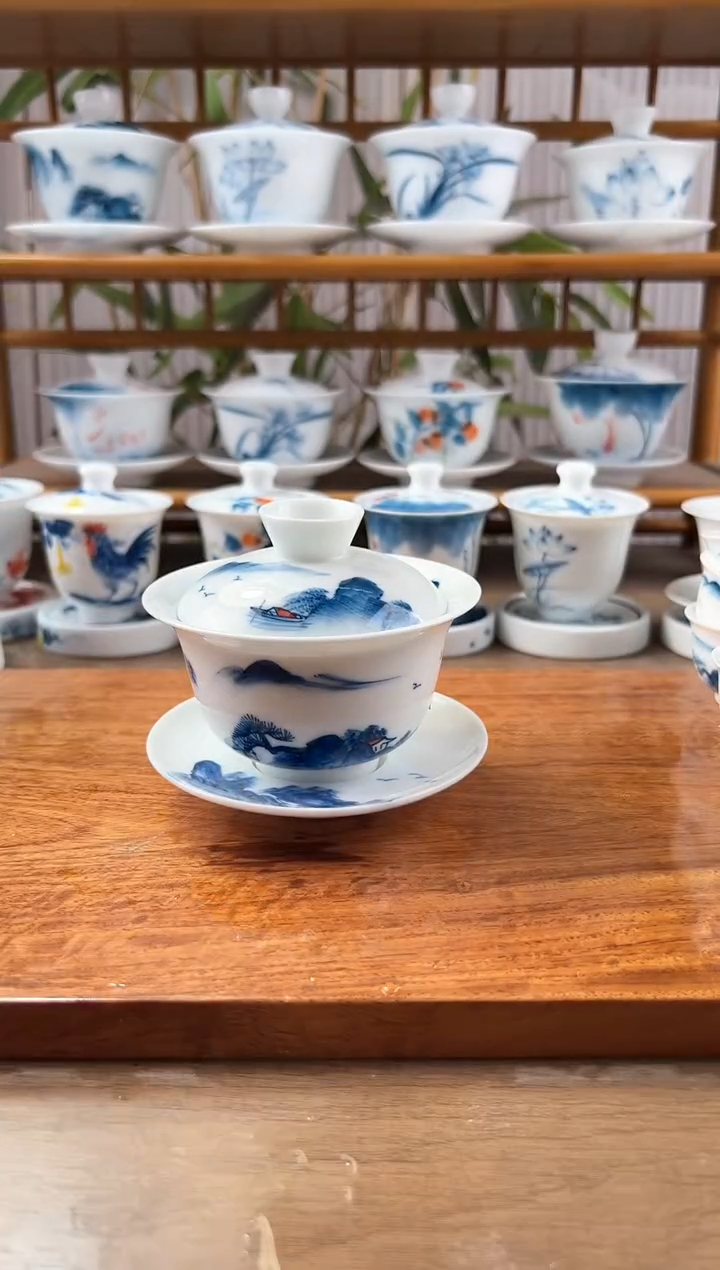 微瑕千里江山180ml三才盖碗