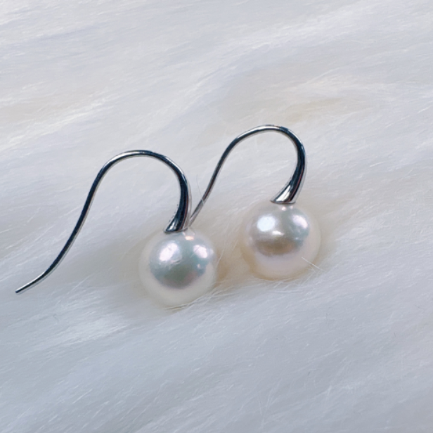 【王公子】淡水珍珠/白珠耳钩/10-11MM/S925银