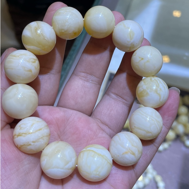 虎皮蜜蜡17mm瓷白蜜蜡圆珠手串女款时尚情侣经典黄色单圈国风素圈