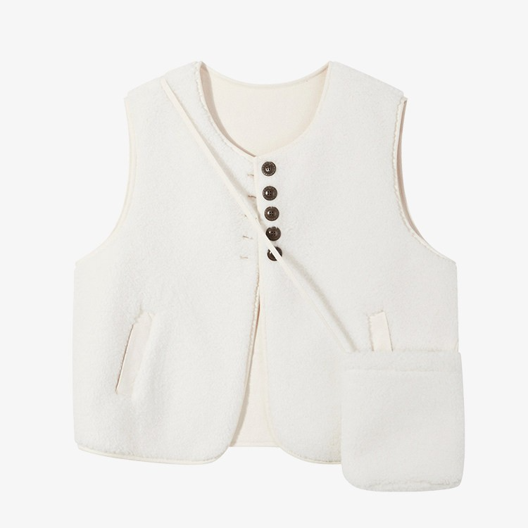羊城故事-白色仿羊羔毛马甲外穿背心配包包坎肩外套上衣Y41247403