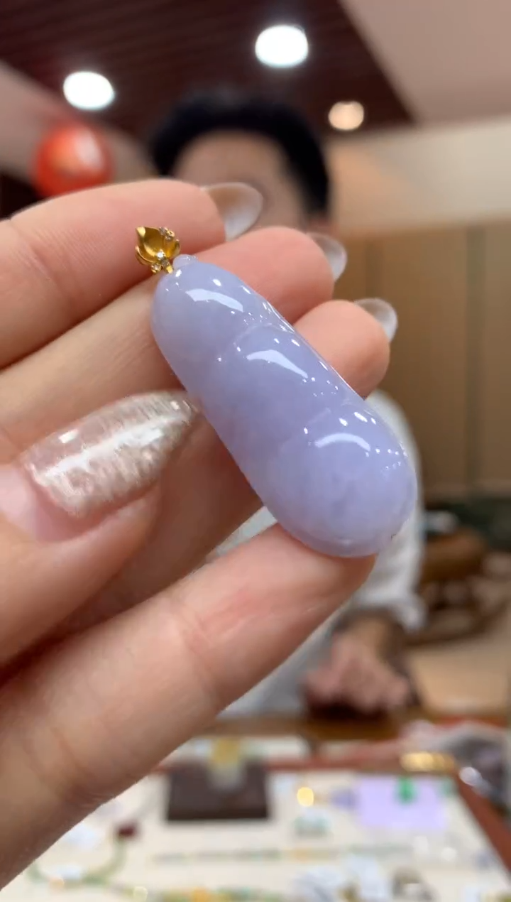 吊坠(不含链)18K金镶嵌翡翠豆子