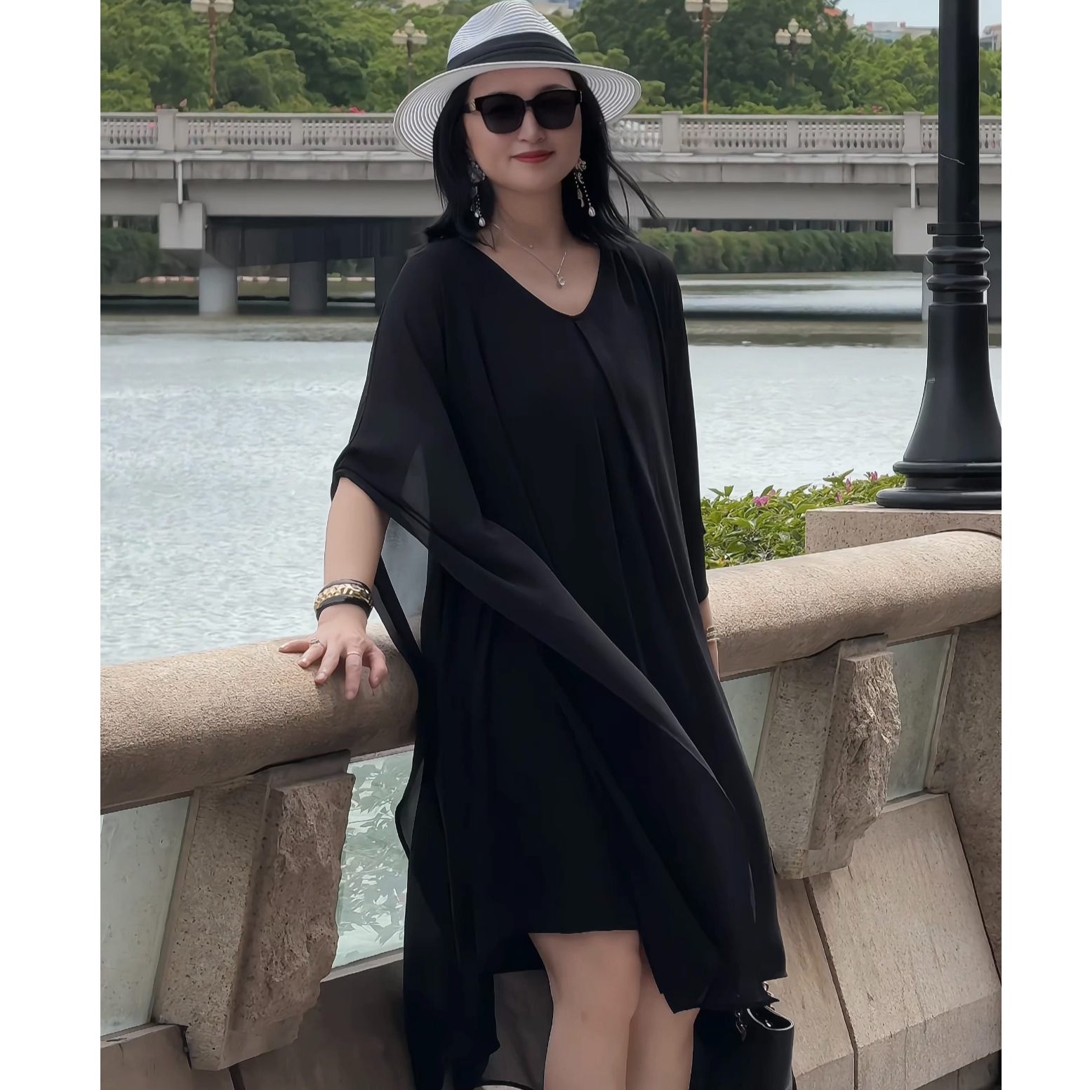 【娜姐夏季7033款】2025年巴瑟大码女装黑色宽松显瘦百搭夏日穿搭