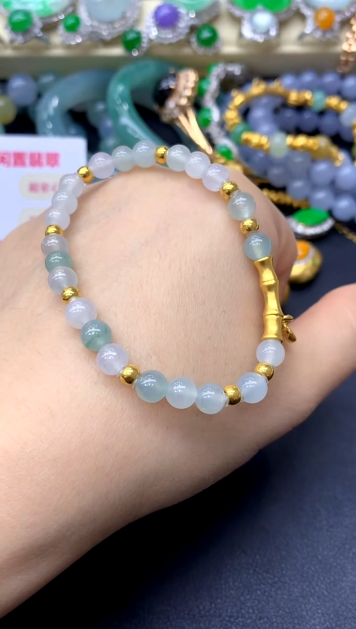 足金镶嵌手串翡翠230-中国好珍宝