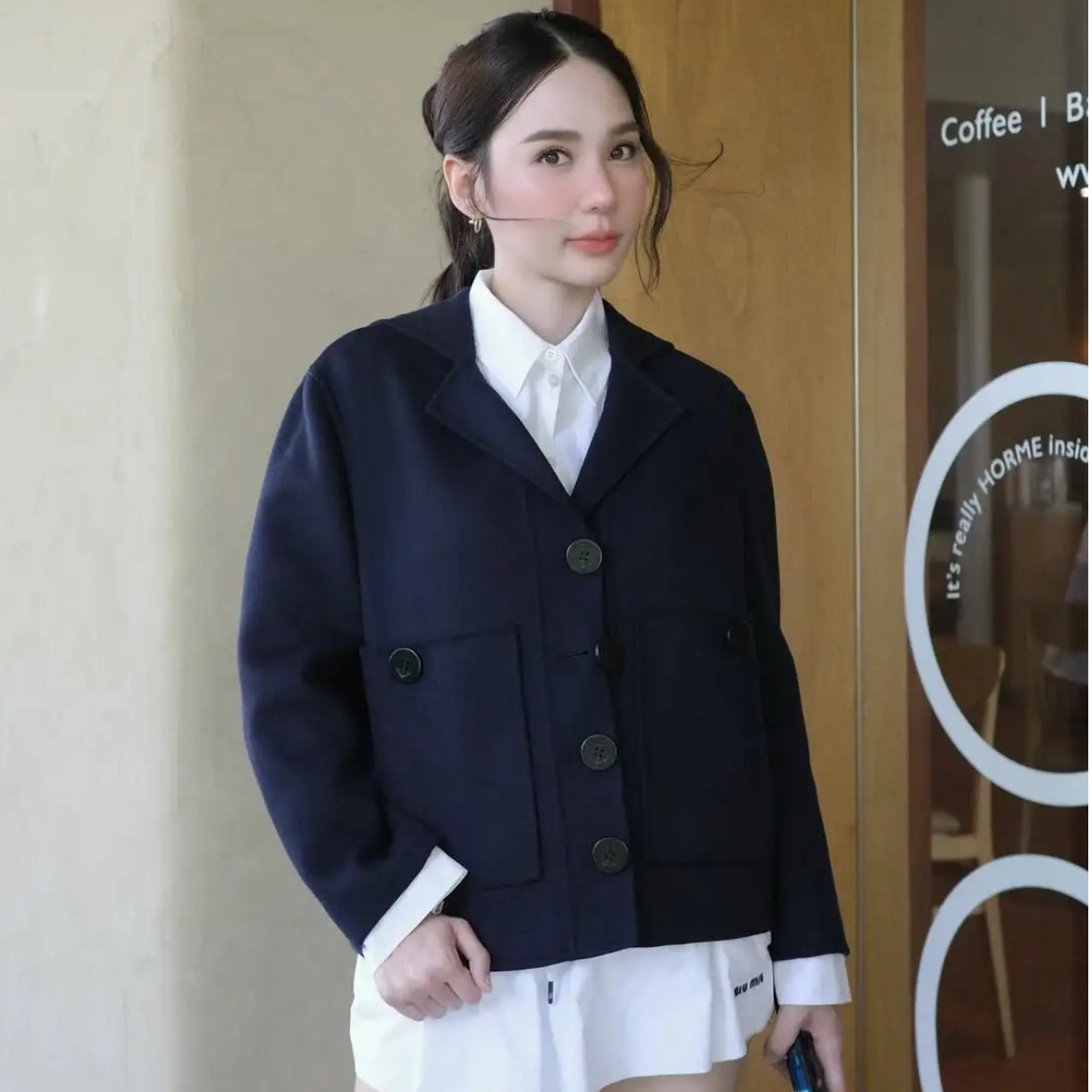 95新 DIOR/迪奥 藏蓝色学院风羊毛短款外套/f38/编号0769