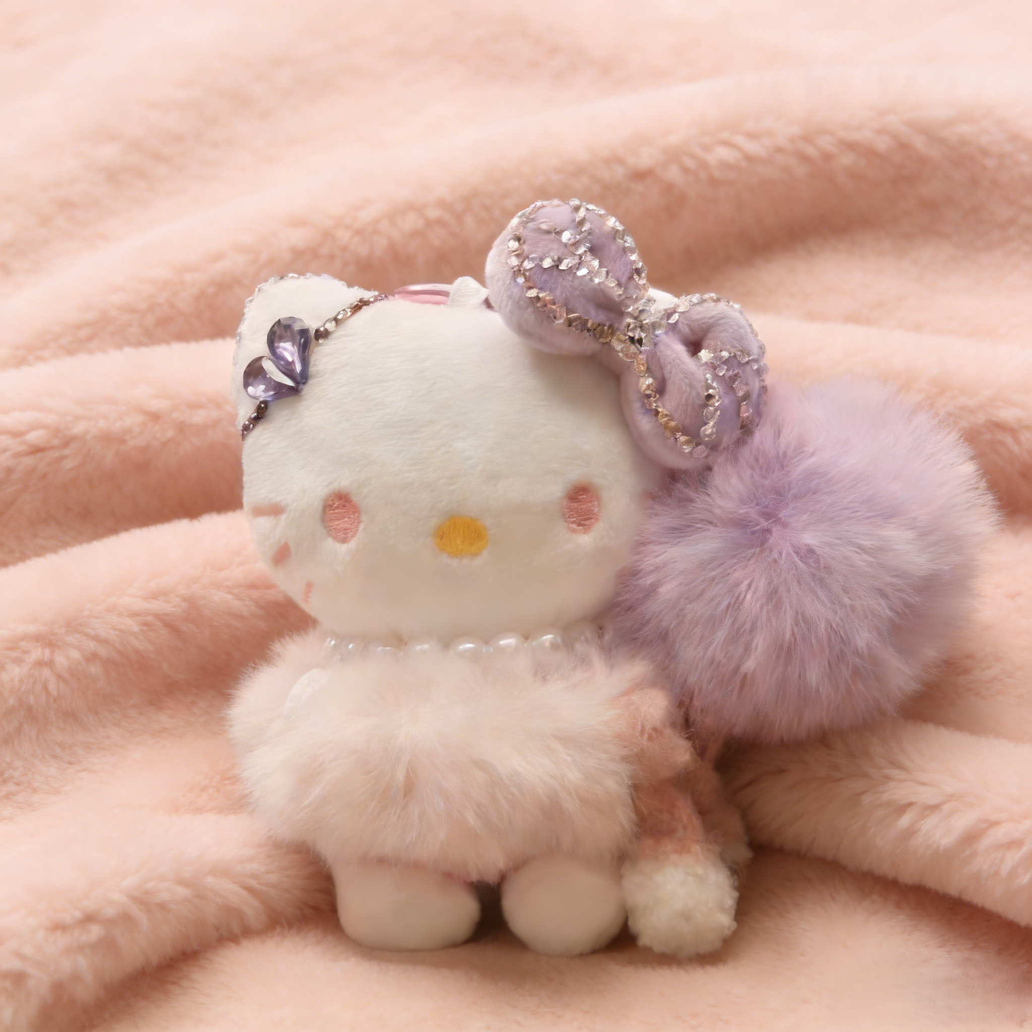 Yumi手作 可爱粉黛kitty猫 毛绒钻娃女友礼物包挂钥匙扣