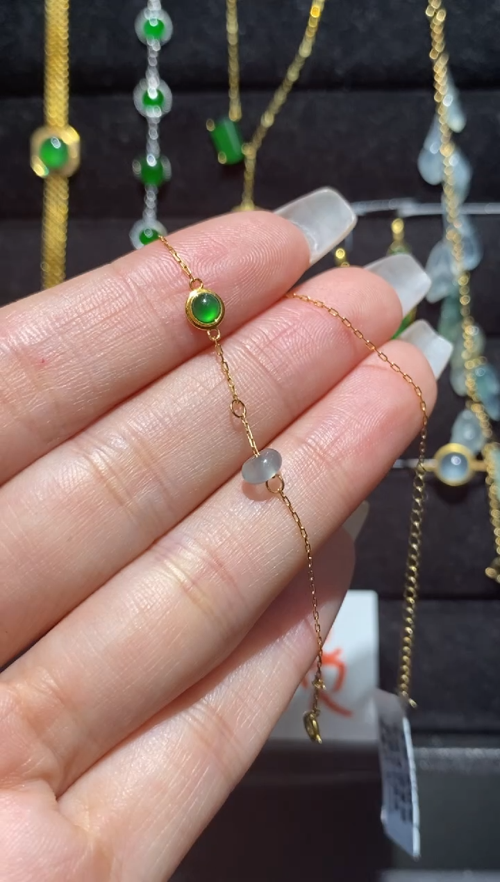 【闪购商品】翡翠手链18K金镶嵌手链