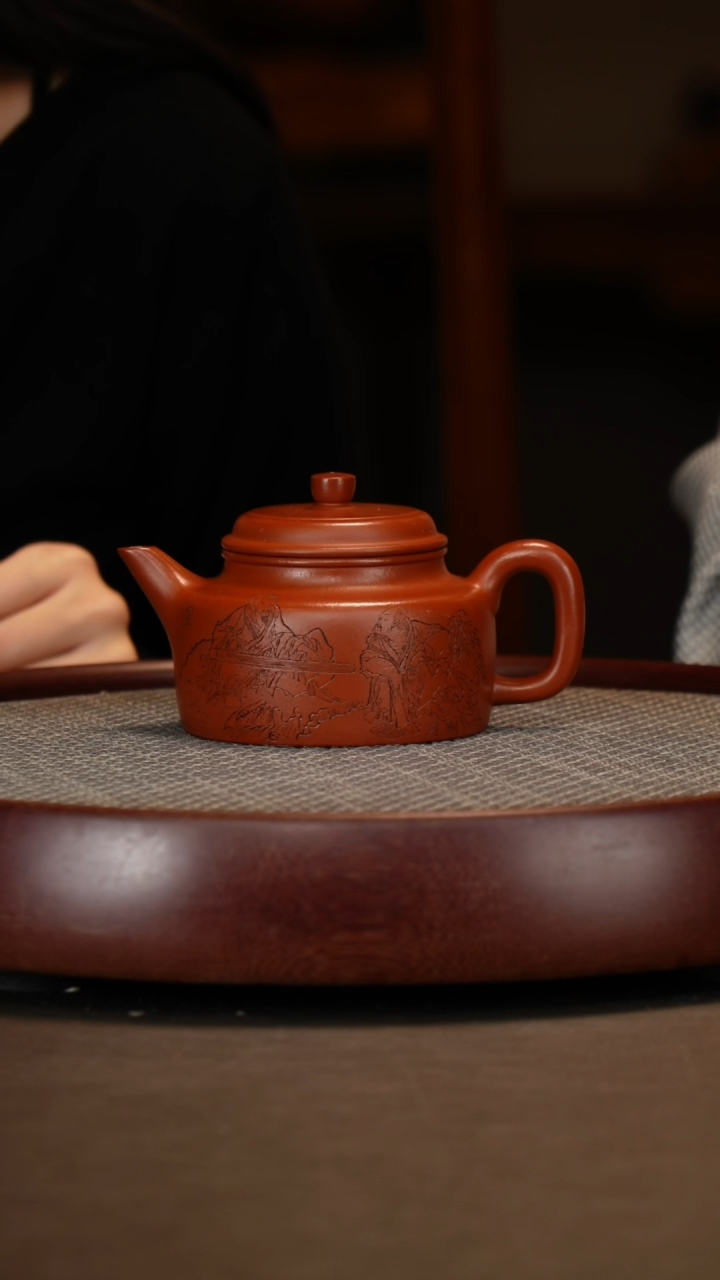 【闪购商品】紫砂茶壶【沈遽华】朱泥剑流德钟+竹画+主人杯盖杯