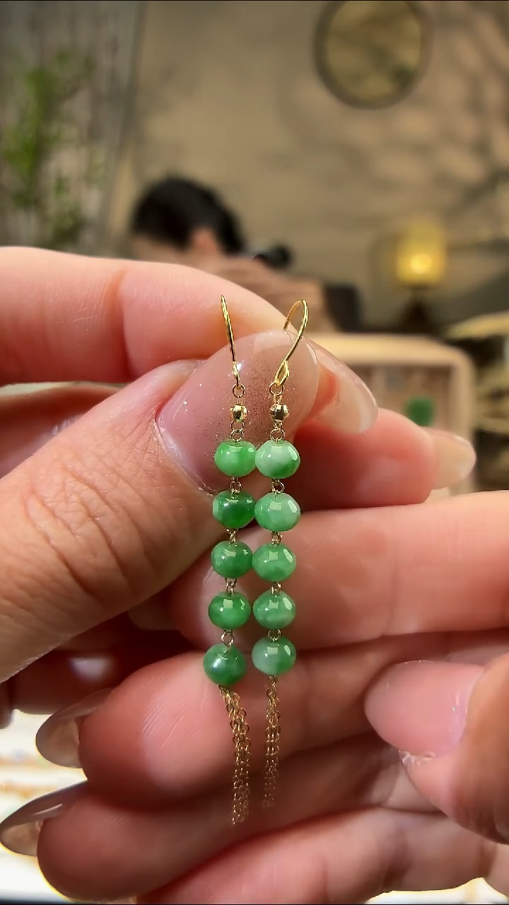 吊坠(不含链)18K金镶嵌翡翠耳饰