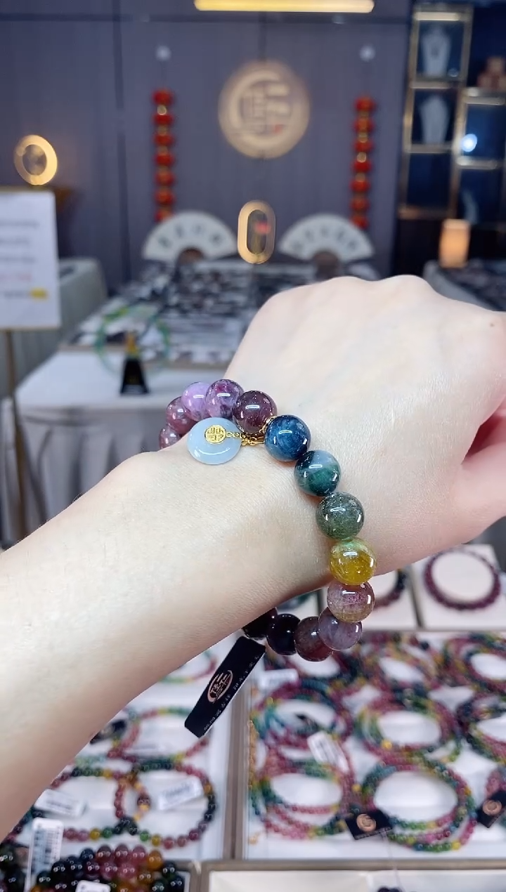 未镶嵌老矿碧玺色标彩虹单圈手串10mm+碧玺hon多样性发货一条