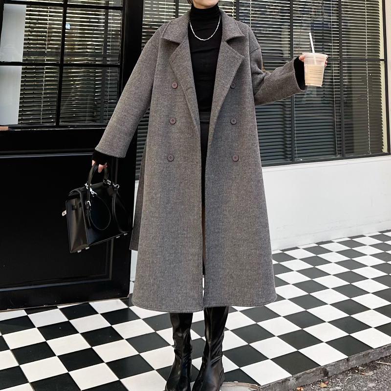 FQ2025秋冬新款双面羊毛大衣双面绒女中长款宽松韩版毛呢外套厚