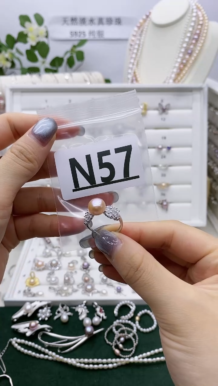 银S925镶嵌无淡水珍珠h****宝N57