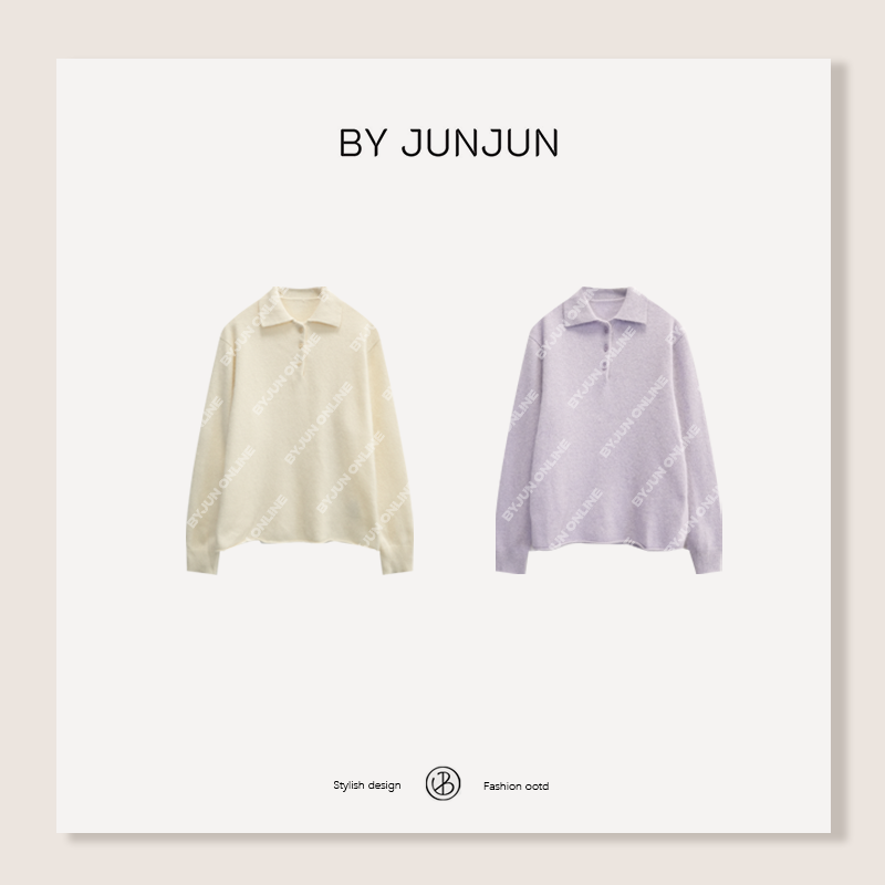 BYJUNJUN【芋泥麻薯】羊毛polo衫极简翻领保暖针织衫