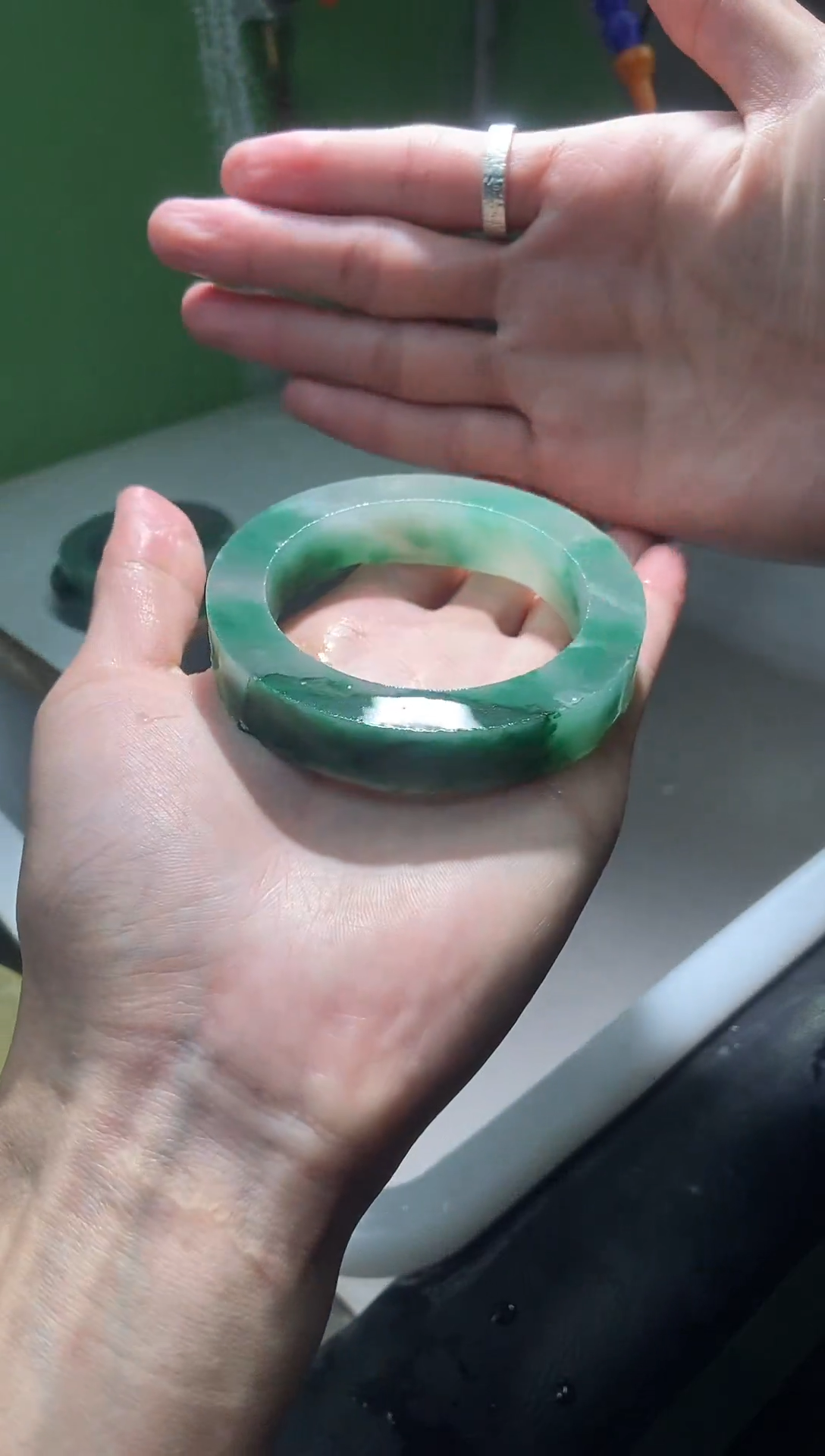 定制石英质玉（非洲翠）石****姐三合手镯定制不退换