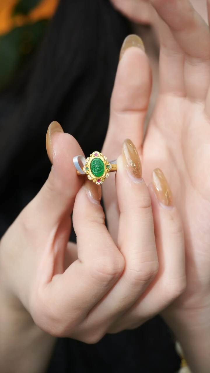 【闪购商品】翡翠戒指18K金镶嵌戒指