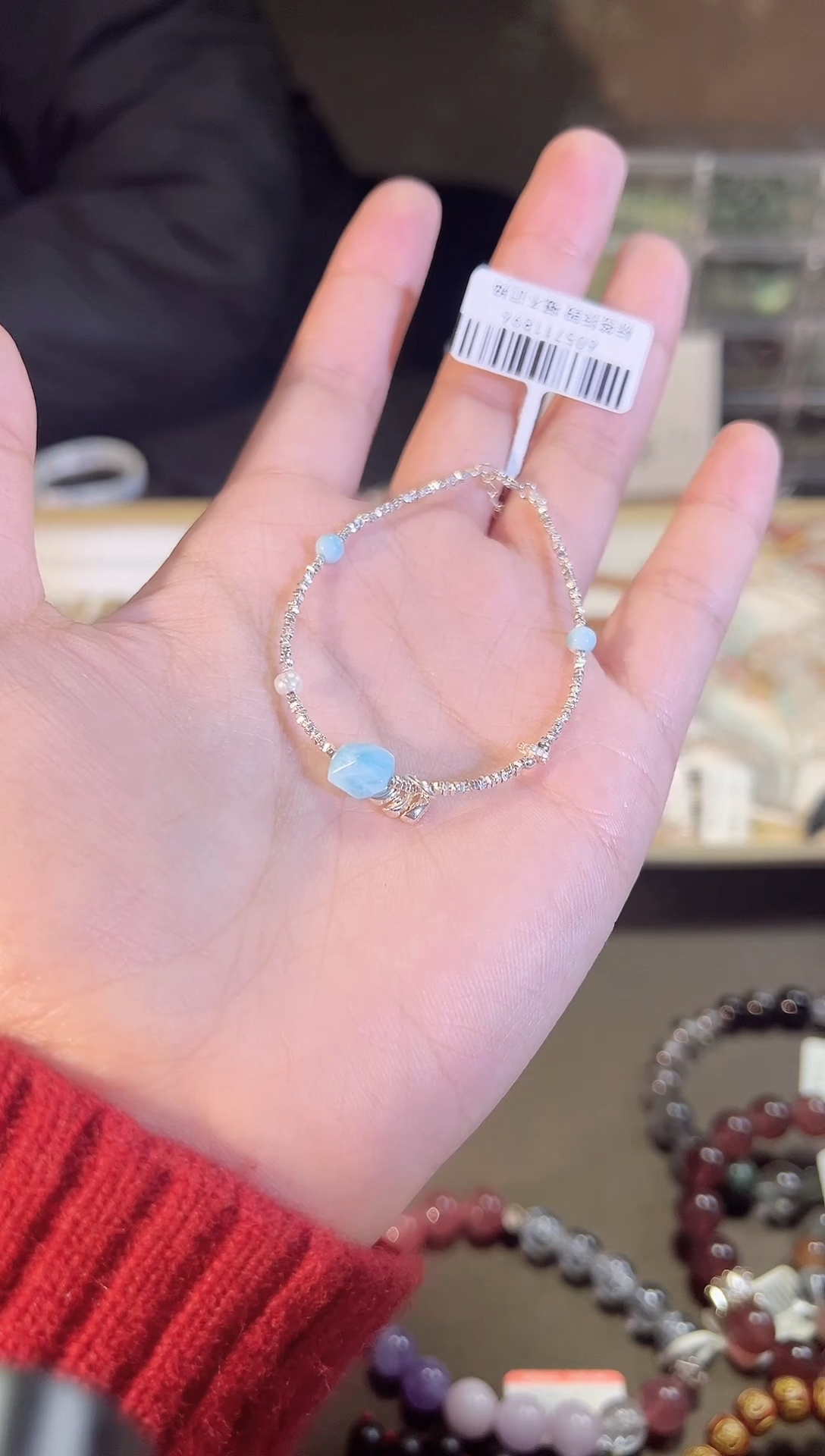 【闪购商品】针钠钙石（海纹石）手链银S925镶嵌Q090