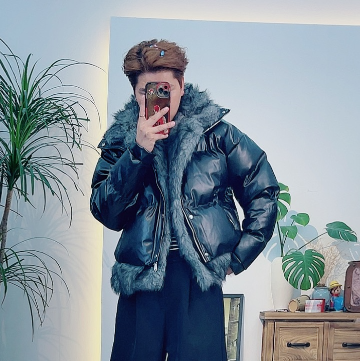 潮牌个性座山雕假两件拼接加厚外套棉衣棉服2023