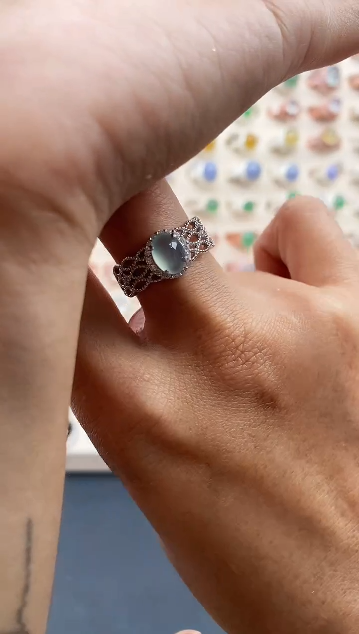 【闪购商品】翡翠戒指银S925镶嵌缅甸天然A货翡翠333   5-8