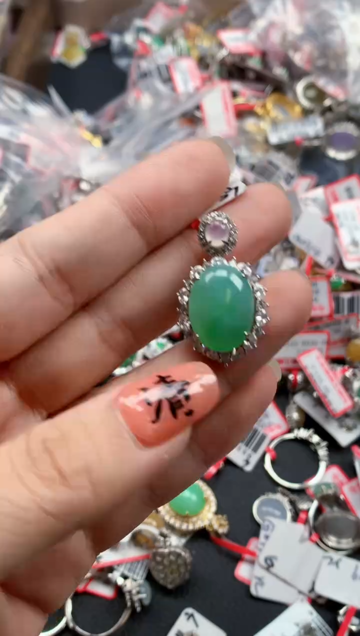 银S925镶嵌戒指翡翠天然A货缅甸翡翠