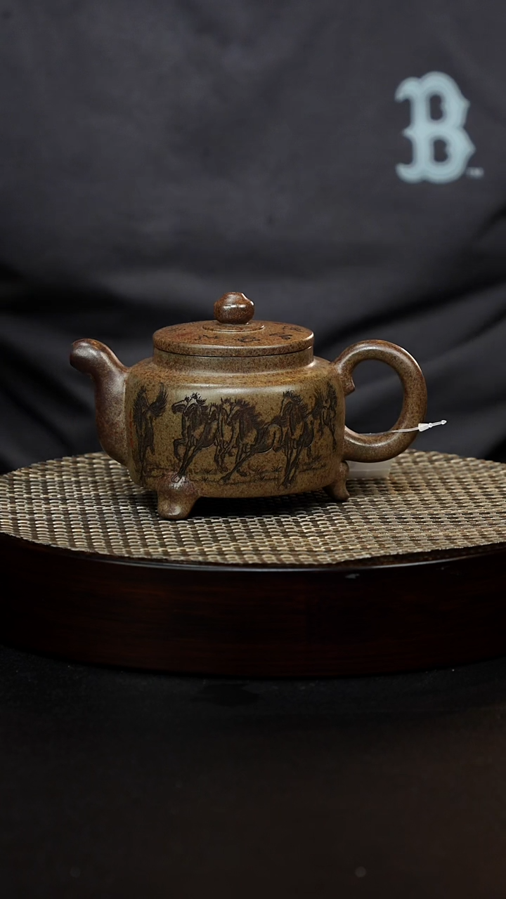 茶壶紫砂宜兴紫砂 三足炉鼎 虎皮金砂 360cc