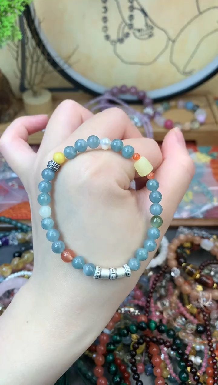 【闪购商品】翡翠手饰足银镶嵌295手串