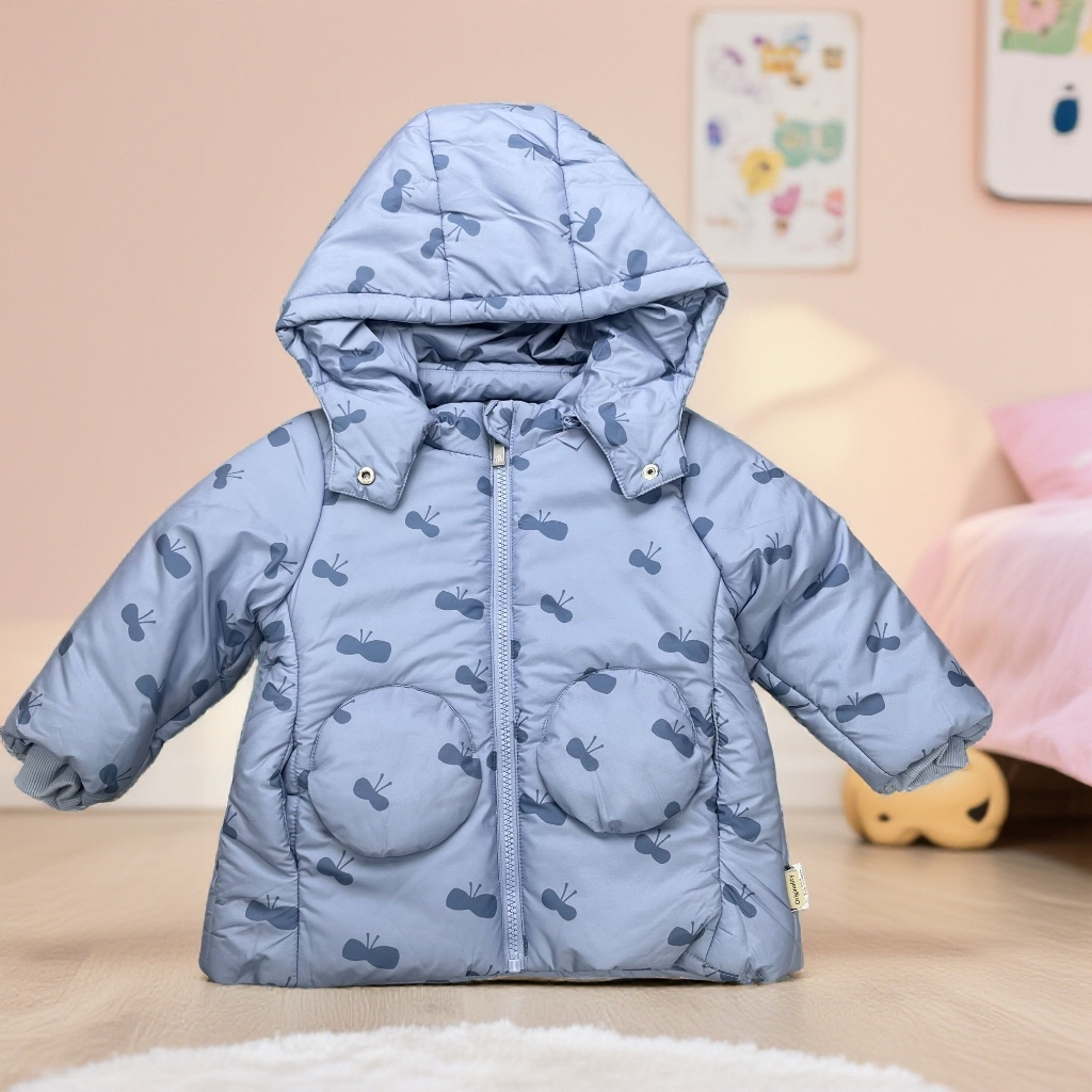 爱麻麻9042662长款加绒棉袄可爱超萌儿童衣服外出反季妹妹童装