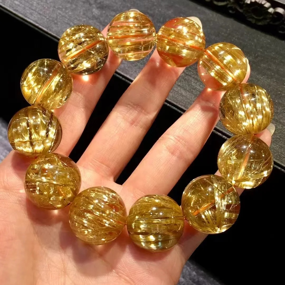 收藏级天然金发晶手串女爆闪板钛金钛晶黄水晶女款手链多样性发一