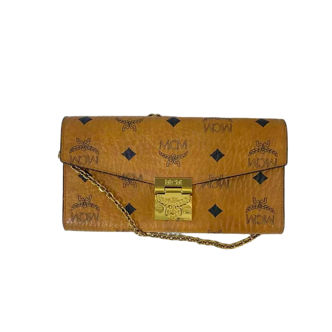 95新 MCM MCM经典老花干邑色全皮斜挎链条包   BH-50829